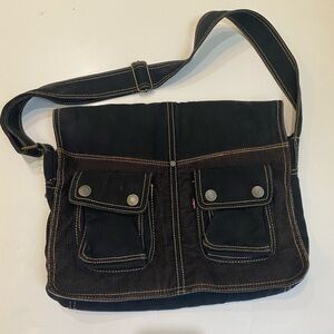 Cool Large Black Levi’s brand Messenger Bag, corduroy and denim, Vintage